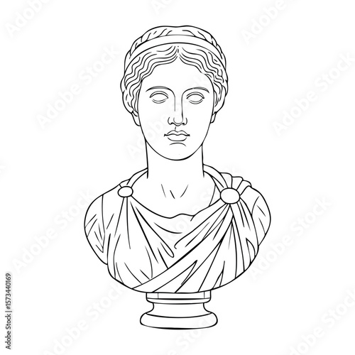 Classical female bust sketch with draped garment. Vector hand-drawn doodle illustration
