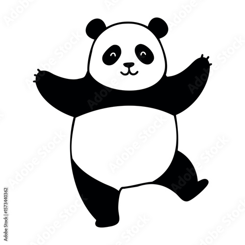 Happy cartoon panda dancing with joy and playfulness. Vector hand-drawn doodle illustration