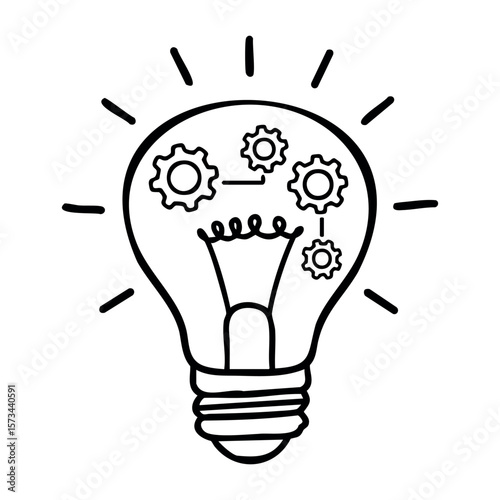 Creative light bulb illustration with gears symbolizing innovative ideas. Vector hand-drawn doodle illustration