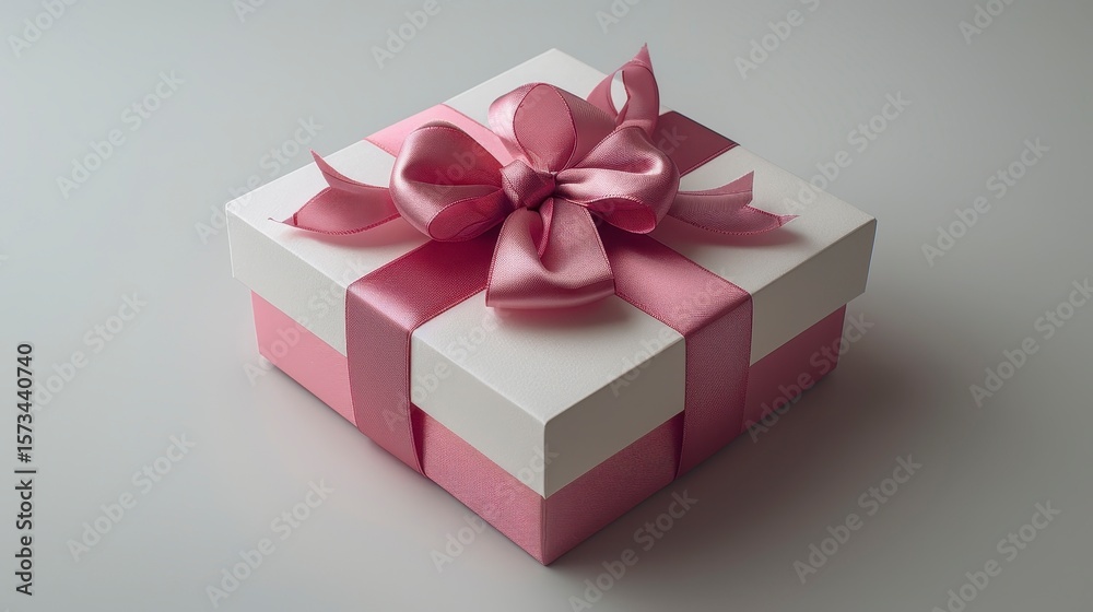 Obraz premium Wrapped present with pink ribbon, square, with pink base