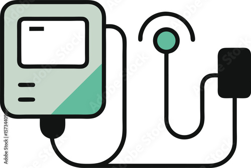 Minimalist Black Line Art Icon Sage Green Teal Digital Blood Pressure Monitor Device Illustration