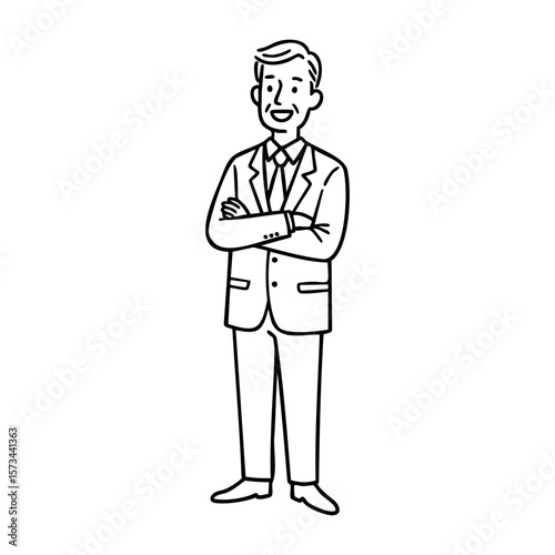 Confident caucasian male adult in business attire illustration. Vector hand-drawn doodle illustration