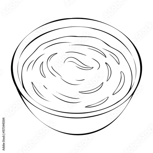 Outline illustration of a bowl of creamy yogurt. Vector hand-drawn doodle illustration