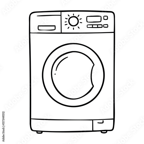 Line art of front-loading washing machine. Vector hand-drawn doodle illustration