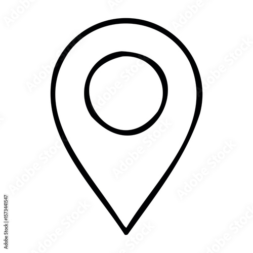 Minimalist location icon featuring classic pin design. Vector hand-drawn doodle illustration