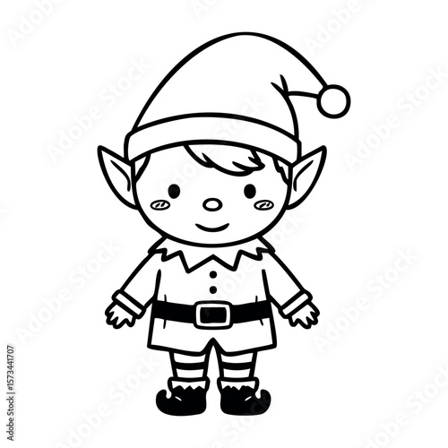 Cartoon elf character drawing with pointy hat and striped tights. Vector hand-drawn doodle illustration