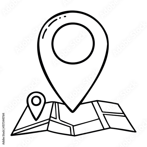 Map with location pins and highlights on iconic points. Vector hand-drawn doodle illustration