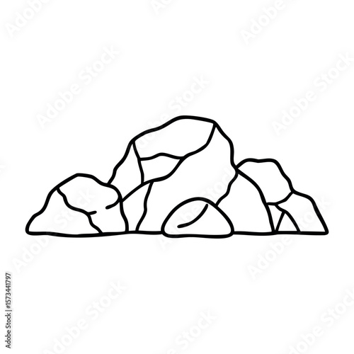 Hand-drawn outline of natural rocks with cracks and details. Vector hand-drawn doodle illustration
