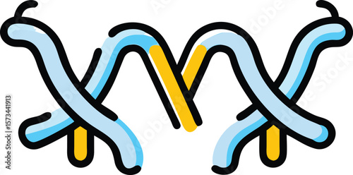 Stylized Flat Vector Icon of a D N A Double Helix in Light Blue and Gold Yellow Colors with Thick Black Outlines a Simple Graphic