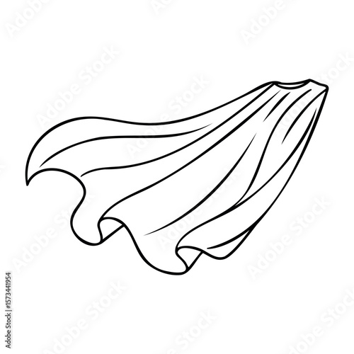 Flowing fabric line art illustration of cape in motion design. Vector hand-drawn doodle illustration