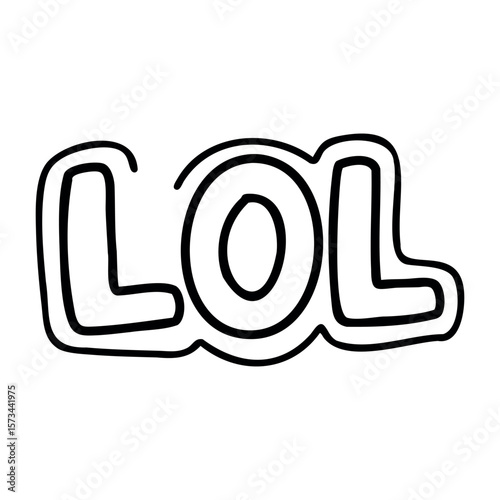 Bold line art of the text lol encapsulating humor in minimalist style. Vector hand-drawn doodle illustration