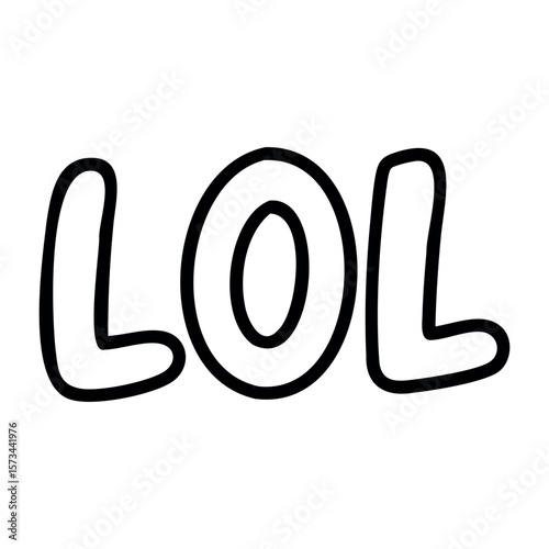 Bold black lol text design with white background. Vector hand-drawn doodle illustration