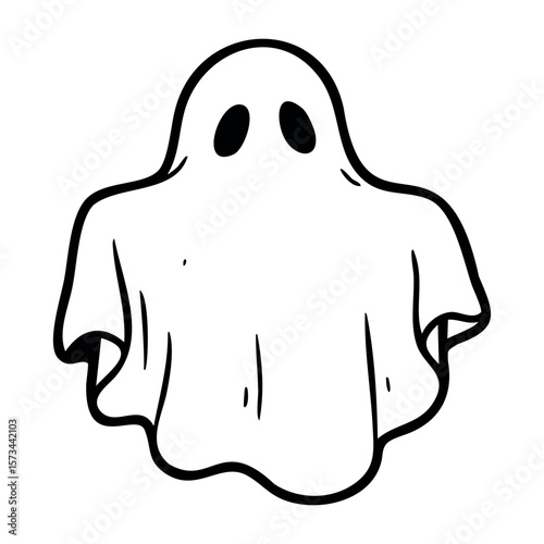 Child halloween costume in traditional ghost sheet design. Vector hand-drawn doodle illustration