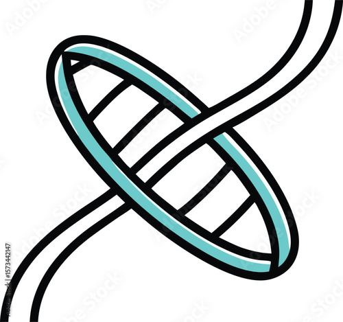 Teal and Black Stylized Vector Icon of a D N A Double Helix Twisted Structure Bold Outlines Flat Design