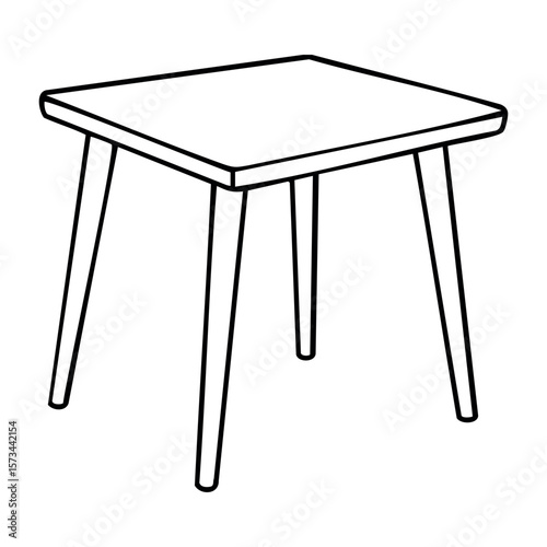 Minimalist wooden table with angled legs for modern interiors. Vector hand-drawn doodle illustration