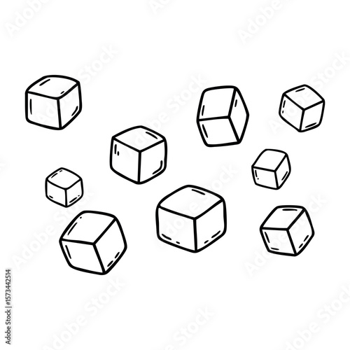 Hand-drawn 3d cubes floating in space. Vector hand-drawn doodle illustration