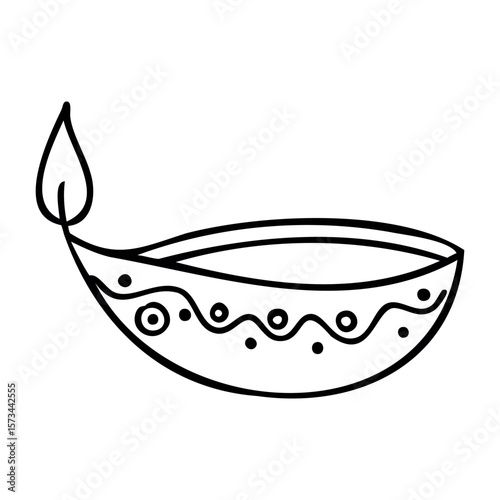 Simple line art of traditional oil lamp with flame design. Vector hand-drawn doodle illustration