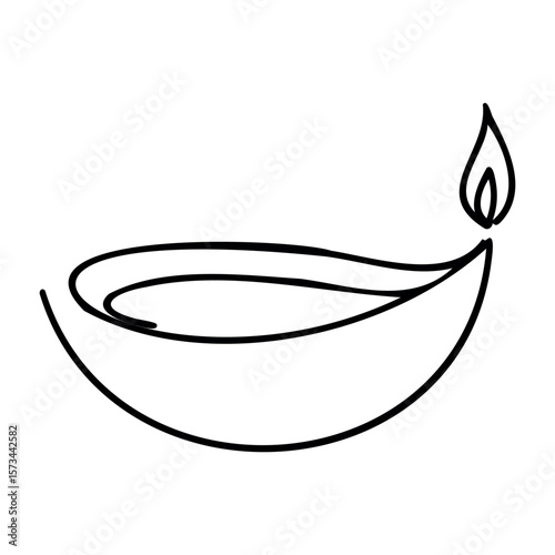 Simple line art of a traditional oil lamp with flickering flame. Vector hand-drawn doodle illustration