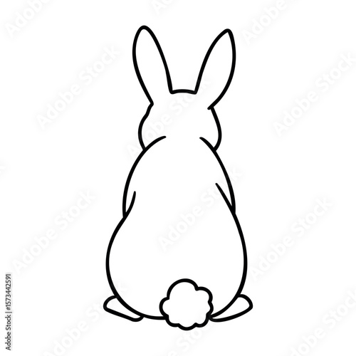 Minimalist outline of a bunny with prominent ears and fluffy tail. Vector hand-drawn doodle illustration