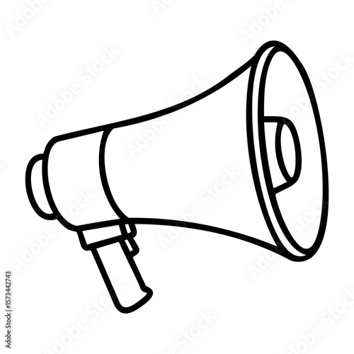 Simple line drawing of a megaphone with sound waves. Vector hand-drawn doodle illustration