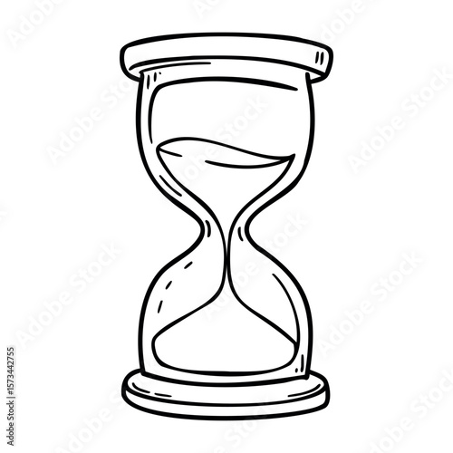 Simple hand-drawn hourglass outline with flowing sand. Vector hand-drawn doodle illustration