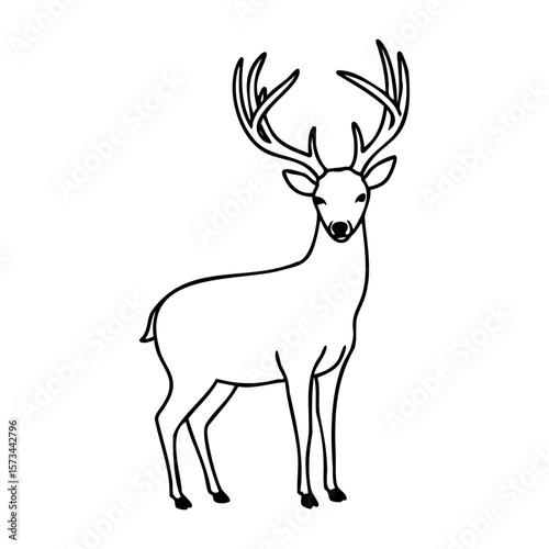 Outline of a majestic deer with antlers in a minimalist style. Vector hand-drawn doodle illustration