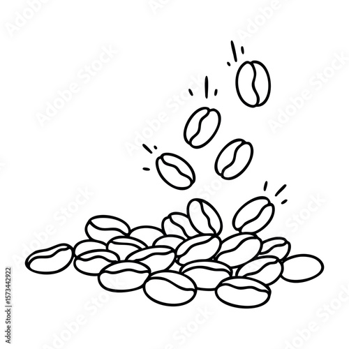 Hand-drawn illustration of falling coffee beans capturing motion and energy. Vector hand-drawn doodle illustration