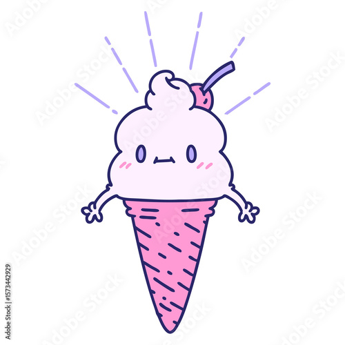 illustration of a traditional tattoo style ice cream character in bright neon color