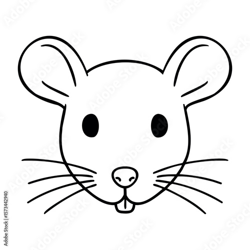 Simple mouse line art drawing with whiskers and big ears. Vector hand-drawn doodle illustration