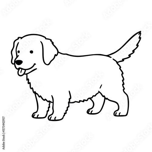 Cute cartoon golden retriever dog with tongue out. Vector hand-drawn doodle illustration