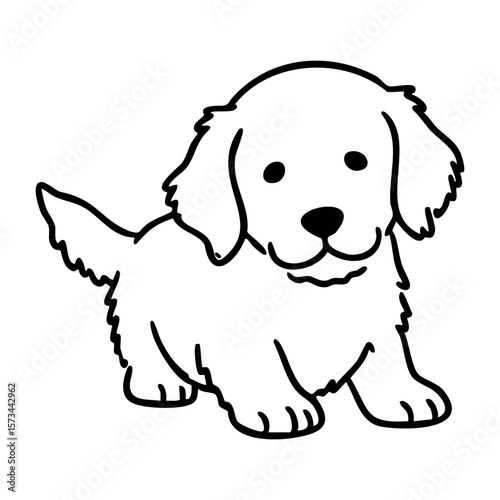 Adorable golden retriever puppy line art illustration. Vector hand-drawn doodle illustration