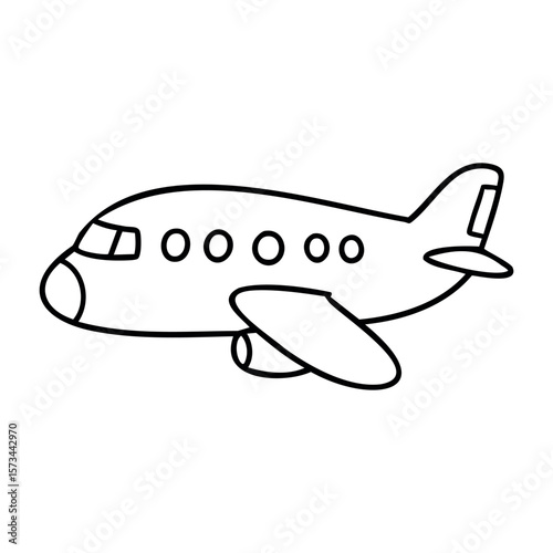 Simple outline drawing of a passenger airplane side view. Vector hand-drawn doodle illustration