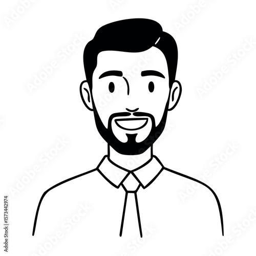 Smiling male avatar illustration of young caucasian adult with beard. Vector hand-drawn doodle illustration