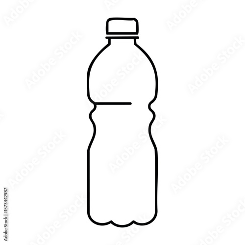 Outline of a plastic water bottle with screw cap design. Vector hand-drawn doodle illustration