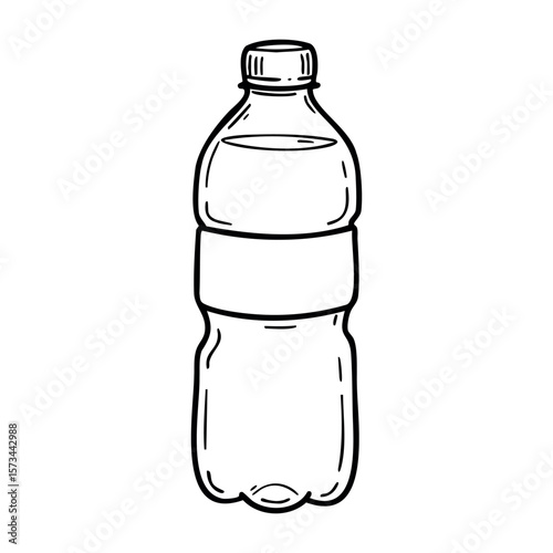 Hand-drawn sketch of a plastic water bottle with label. Vector hand-drawn doodle illustration