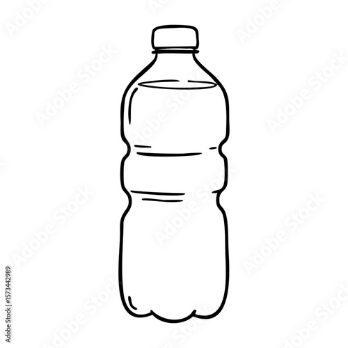 Minimalist line drawing of a plastic bottle with cap. Vector hand-drawn doodle illustration