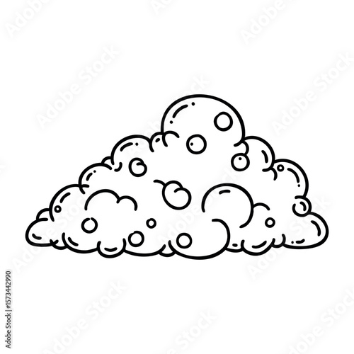 Cartoon style cloud doodle with bubbles and swirls. Vector hand-drawn doodle illustration