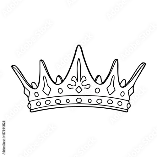 Elegant royal crown outline with intricate jewel details. Vector hand-drawn doodle illustration