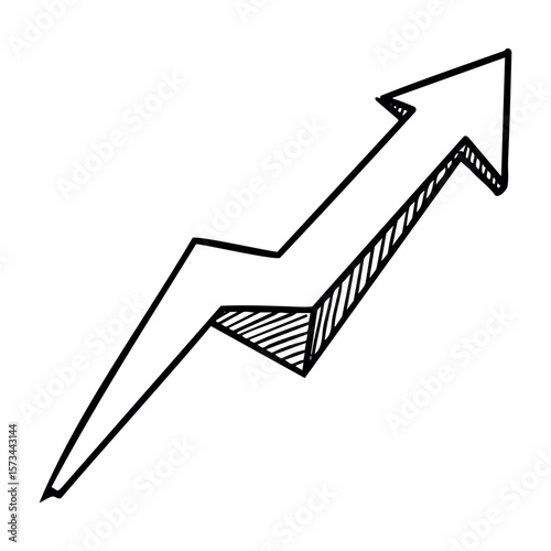 Hand-drawn upward arrow illustration indicating growth and success. Vector hand-drawn doodle illustration