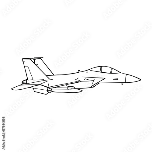 Fighter jet line art illustration displaying sleek aircraft design. Vector hand-drawn doodle illustration