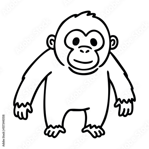 Adorable cartoon monkey drawing with playful expression. Vector hand-drawn doodle illustration