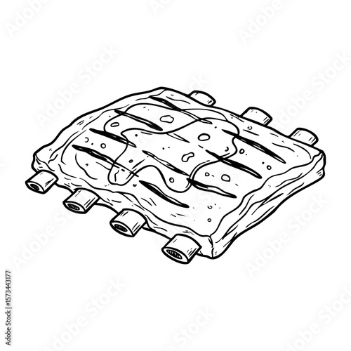 Illustrated honey-glazed barbecue ribs with bone detailing. Vector hand-drawn doodle illustration