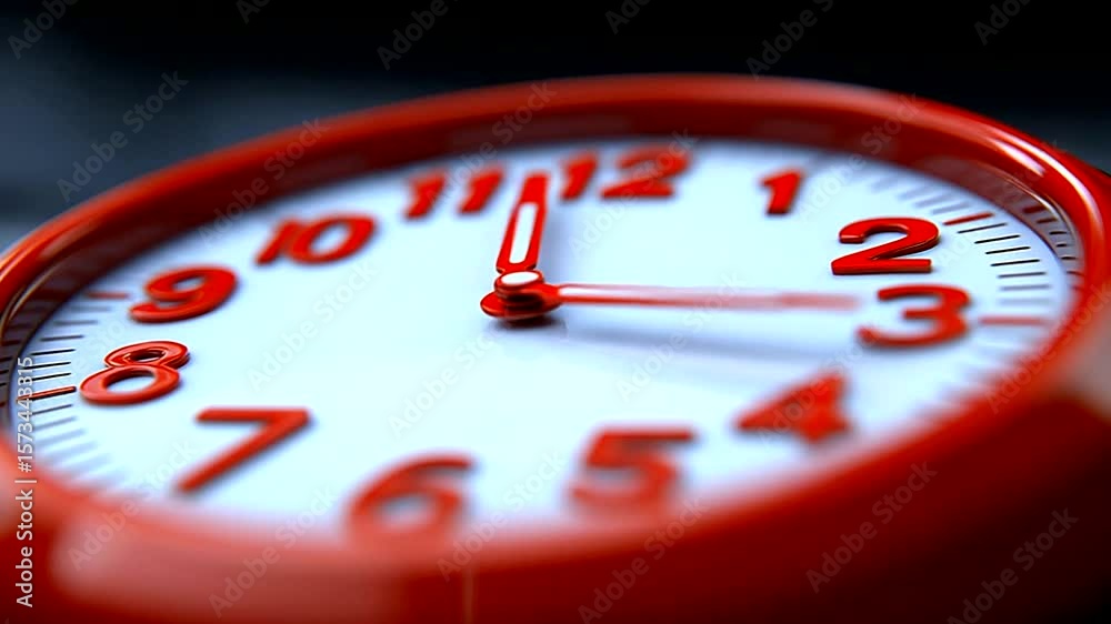 Red framed clock shows 2 minutes to 11 against a dark surface