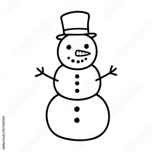 Snowman with top hat and carrot nose illustration. Vector hand-drawn doodle illustration