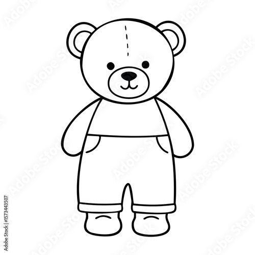 Cute teddy bear with overalls outline illustration for coloring. Vector hand-drawn doodle illustration