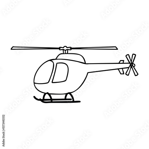 Simple outline drawing of a helicopter in minimalist style. Vector hand-drawn doodle illustration