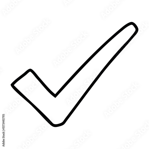 Simple black check mark symbol on white background. Vector hand-drawn doodle illustration