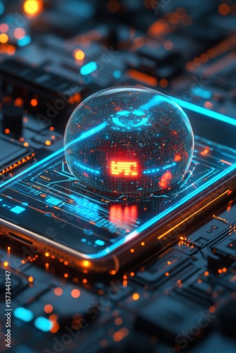 AI assistant chatbot hologram floating above smartphone