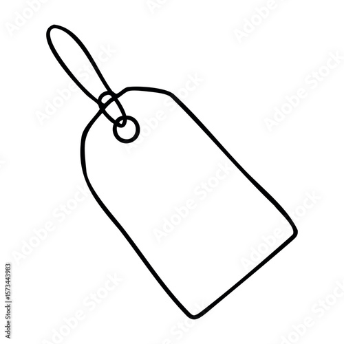 Outline of a simple blank price tag with string. Vector hand-drawn doodle illustration
