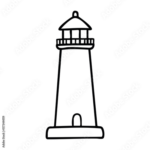 Simple hand-drawn lighthouse outline with distinct features. Vector hand-drawn doodle illustration